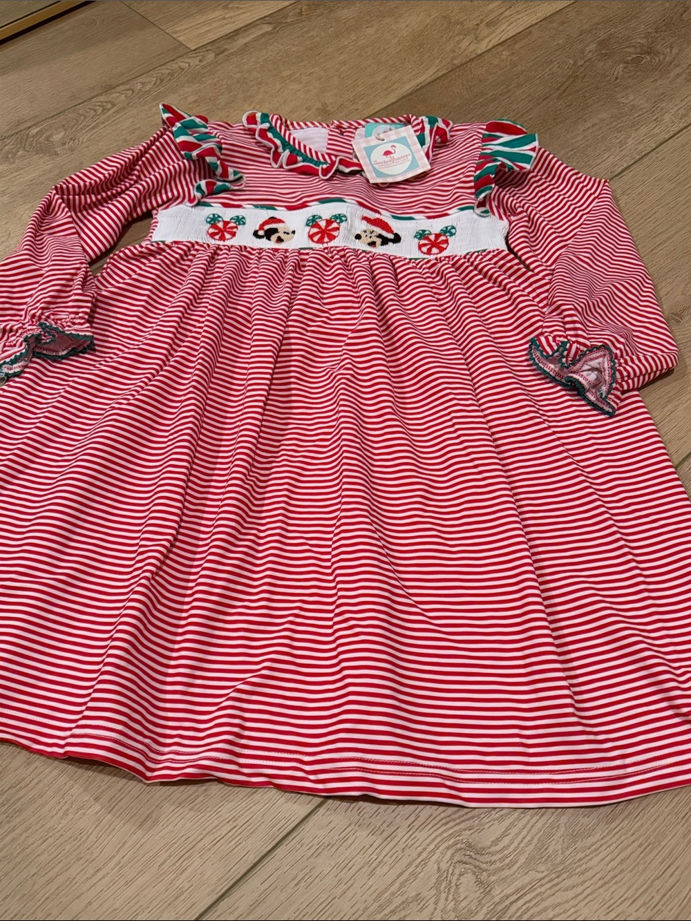 Girls' Red & White Striped Smocked Holiday Dress